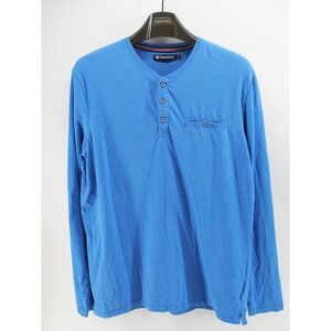 Buttercloth Henley Shirt Men's Large Long‎ Sleeve Blue Polo Pocket 1/4 Button